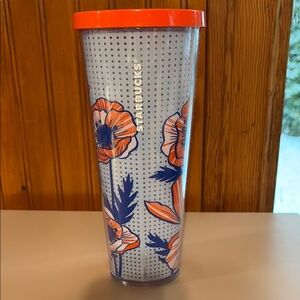 Starbucks Floral Tumbler with Orange Lid